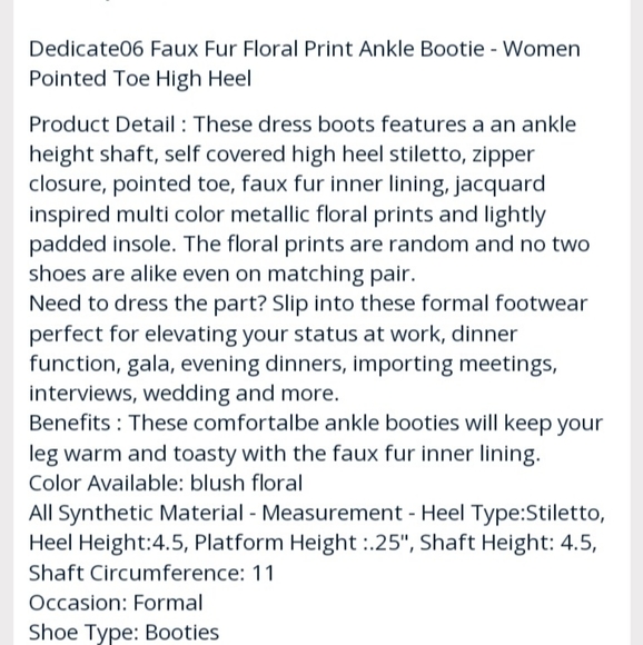 Pink Faux-Fur Lined Floral Silhouette Jacquard Stiletto HighHeel Booties Blush - Picture 7 of 10